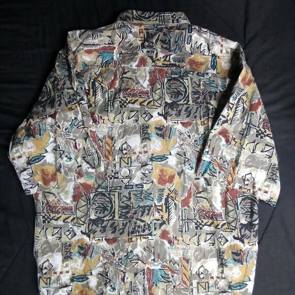 Vintage Box Men's Club Abstract Strokes Geometric Hawaiian Shirt - Picture 6 of 7
